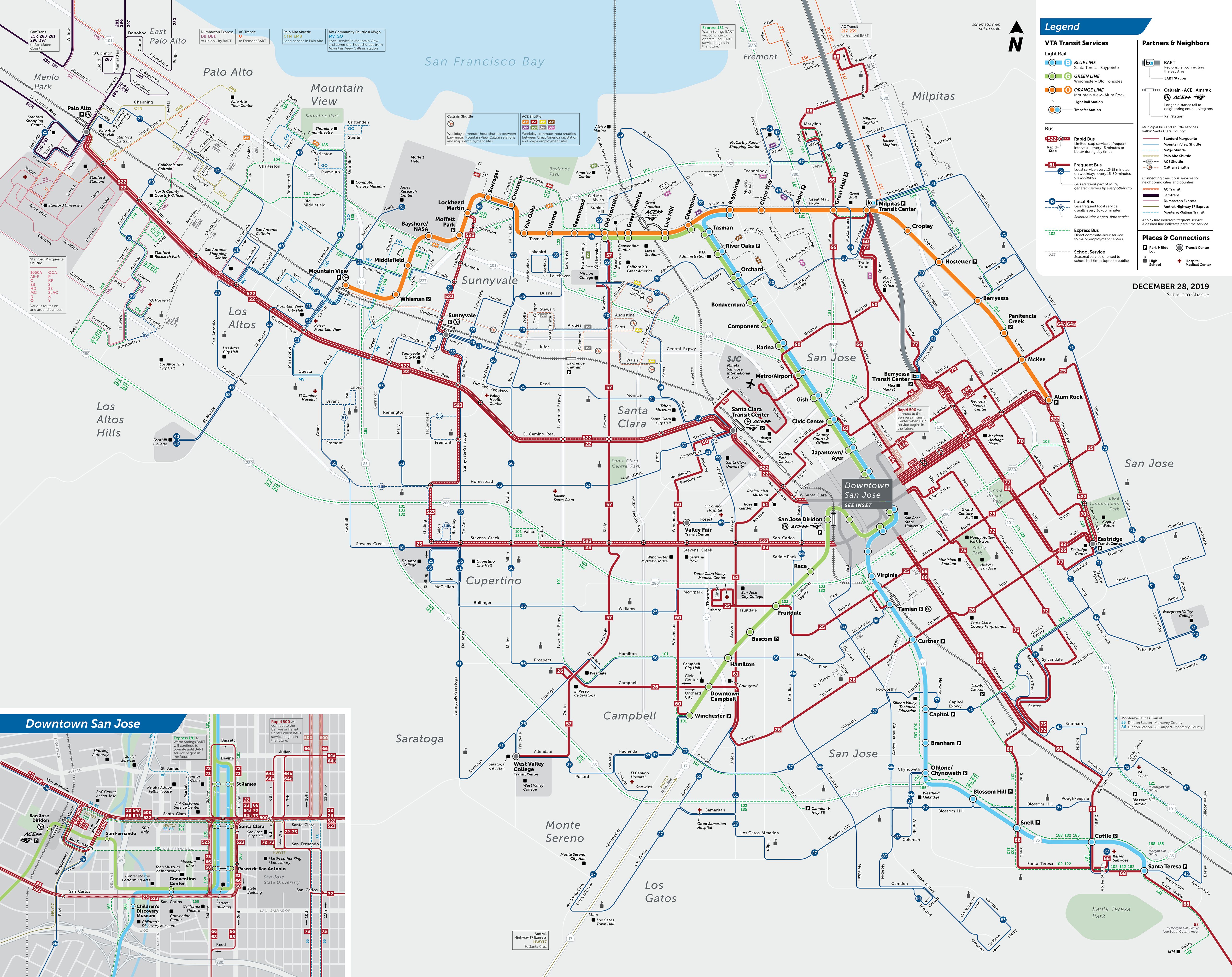 System map showing VTA's New Service